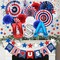4th of July Decorations, 33PCS Memorial Day Decorations Set with Banner, USA Foil Balloons, Paper Fans, Star Streamer, Hanging Swirls, Pom Poms for Fourth of July Patriotic Red White and Blue